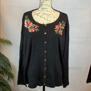 Karen Scott deep black floral cardigan sweater